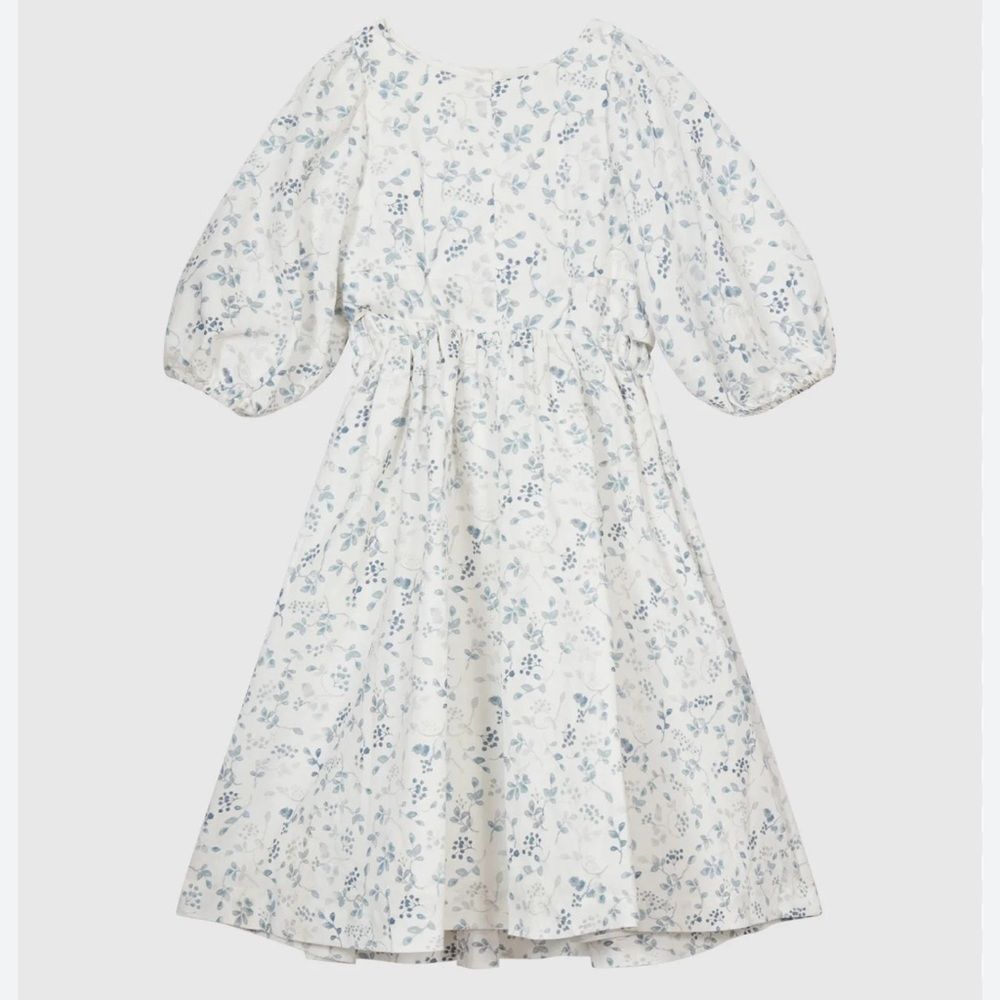 Reiss Print Jennah Junior Puff Sleeve Cut-Out Back Midi Dress Linen 6-7 Yrs EUC